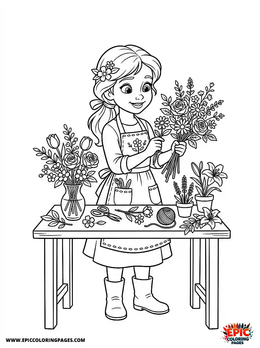 2D Disney Style Girl 2d disney style girl dressed as florist arranging flowers