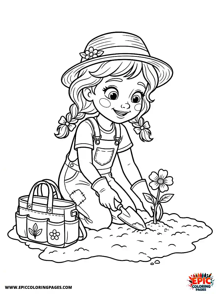2D Disney Style Girl 2d disney style girl dressed as gardener planting flowers