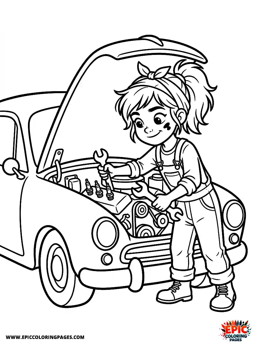 2D Disney Style Girl 2d disney style girl dressed as mechanic fixing car