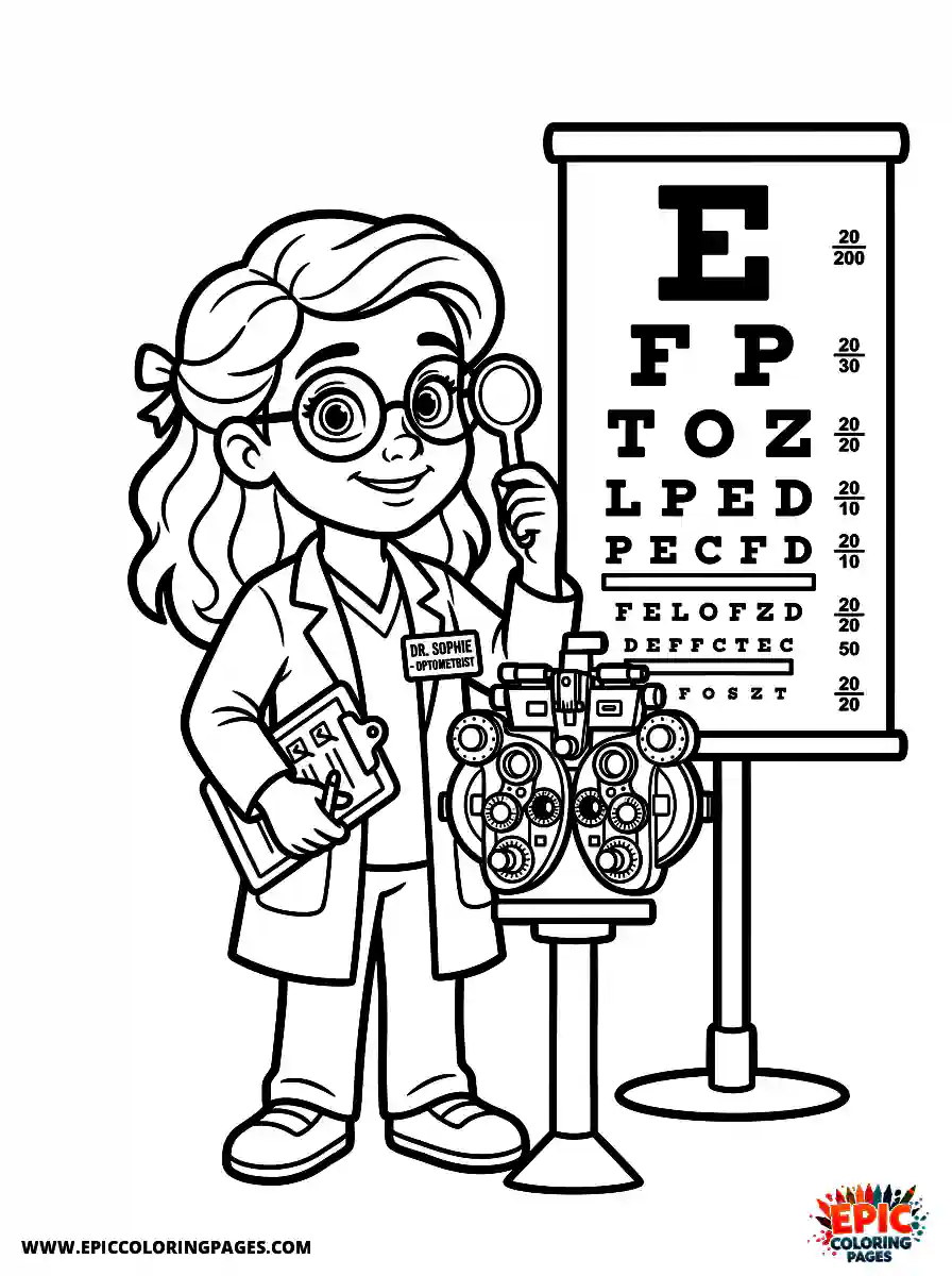 2D Disney Style Girl 2d disney style girl dressed as optometrist doing eye exam