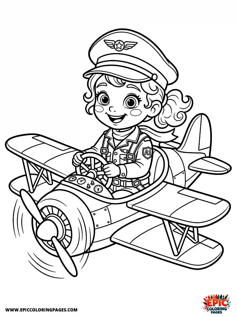 2D Disney Style Girl 2d disney style girl dressed as pilot flying airplane