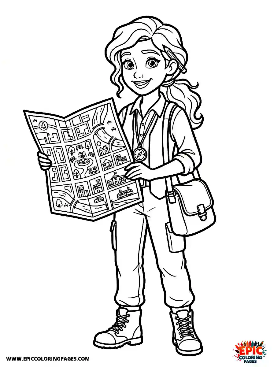 2D Disney Style Girl 2d disney style girl dressed as urban planner holding map