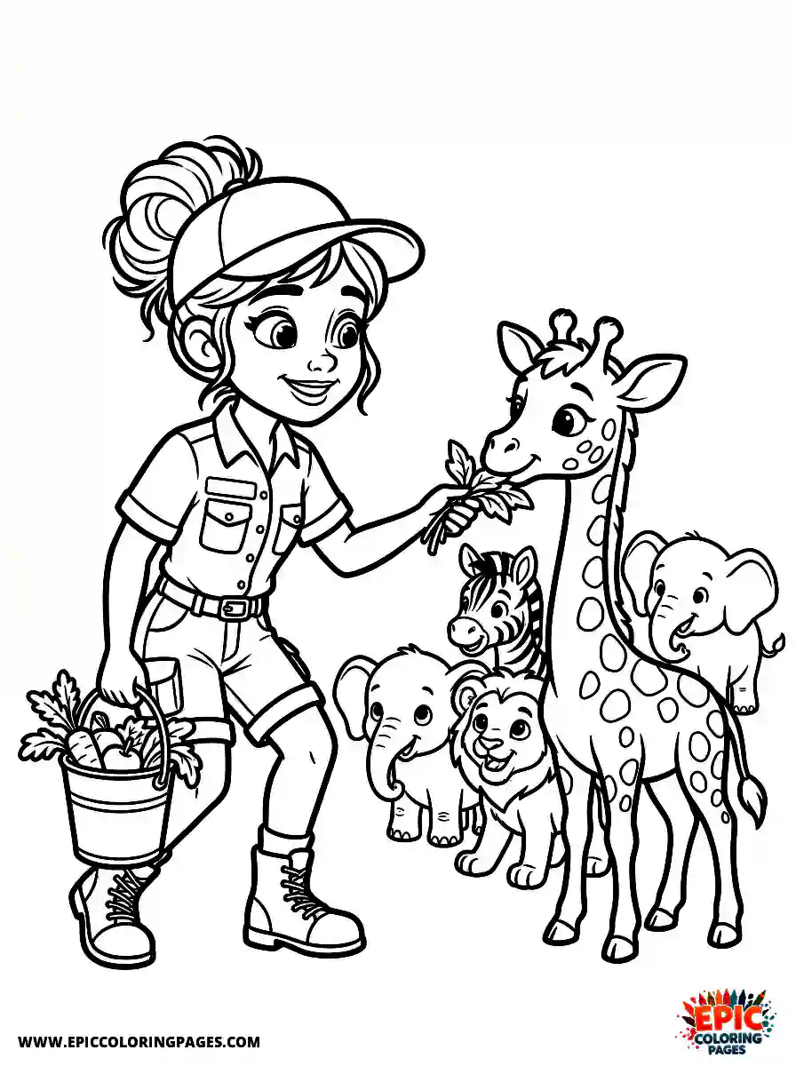 2D Disney Style Girl 2d disney style girl dressed as zookeeper feeding animals