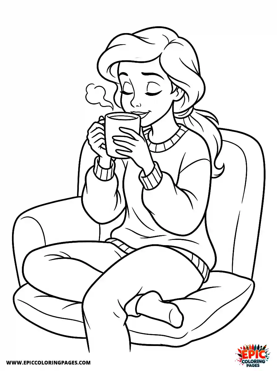 2D Disney Style Girl 2d disney style girl drinking hot tea relaxing