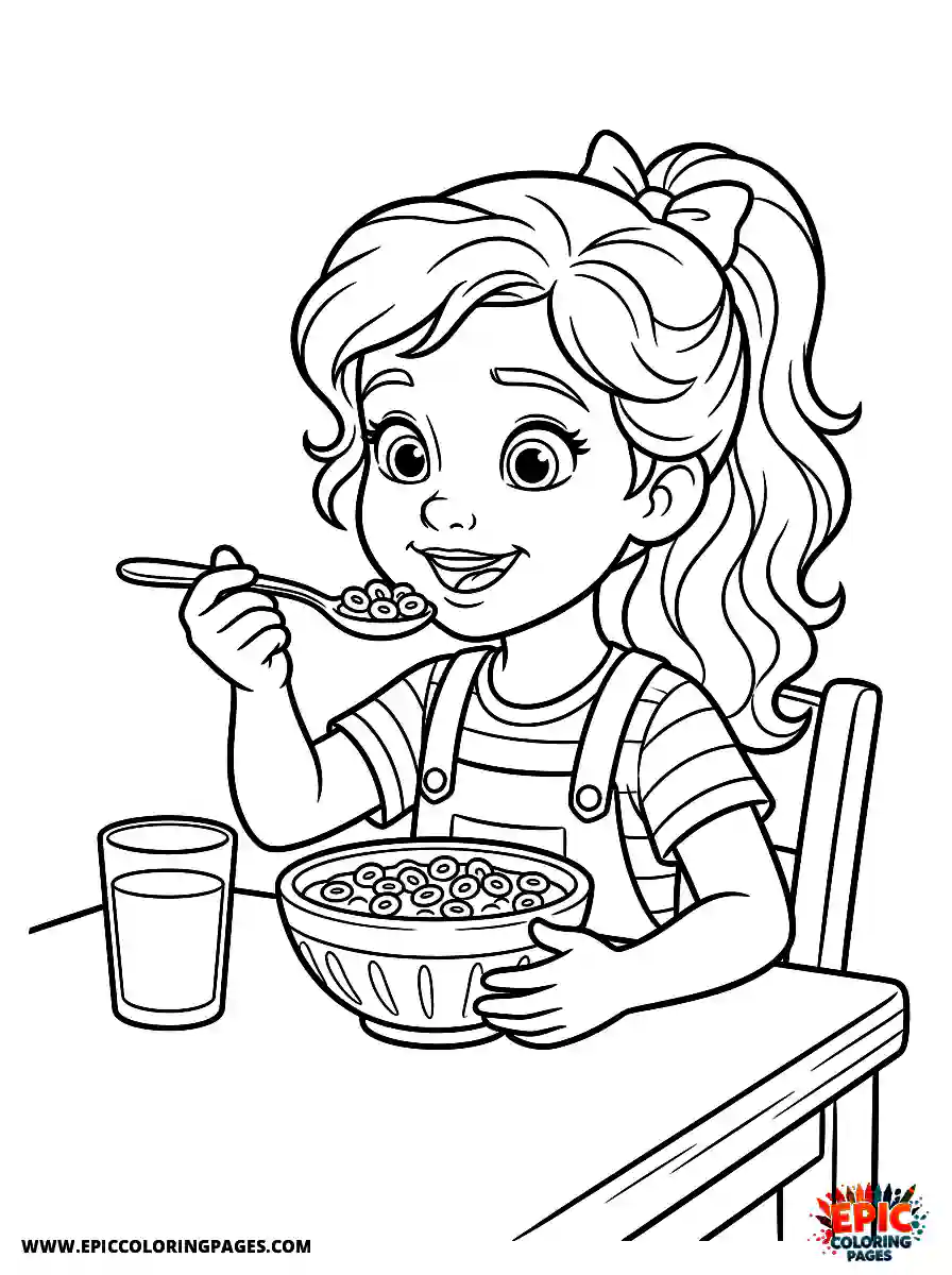 2D Disney Style Girl 2d disney style girl eating morning breakfast cereal