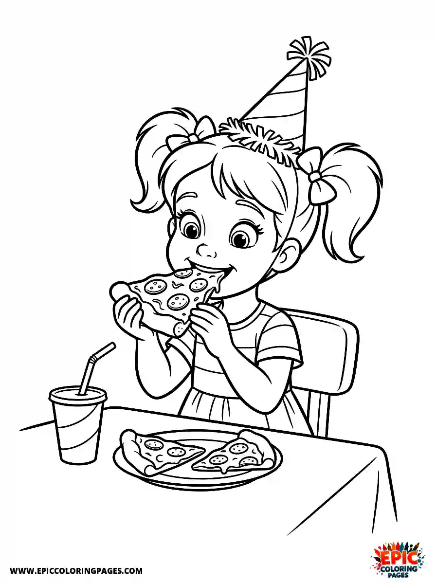 2D Disney Style Girl 2d disney style girl eating pizza at party