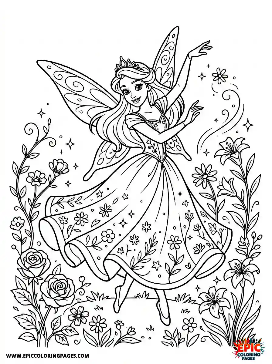 2D Disney Style Girl 2d disney style girl fairy princess dancing in enchanted garden with flowers