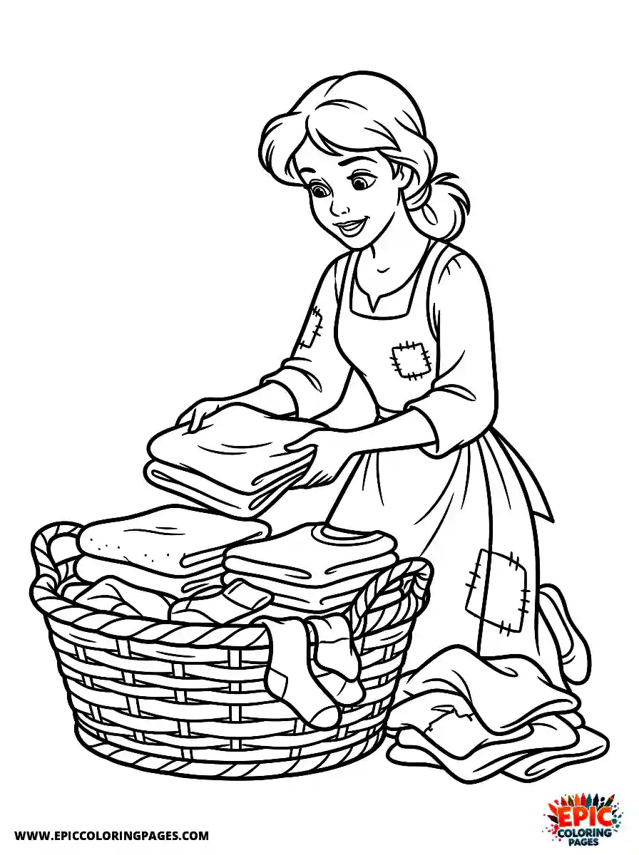 2D Disney Style Girl 2d disney style girl folding clothes in basket doing laundry at home