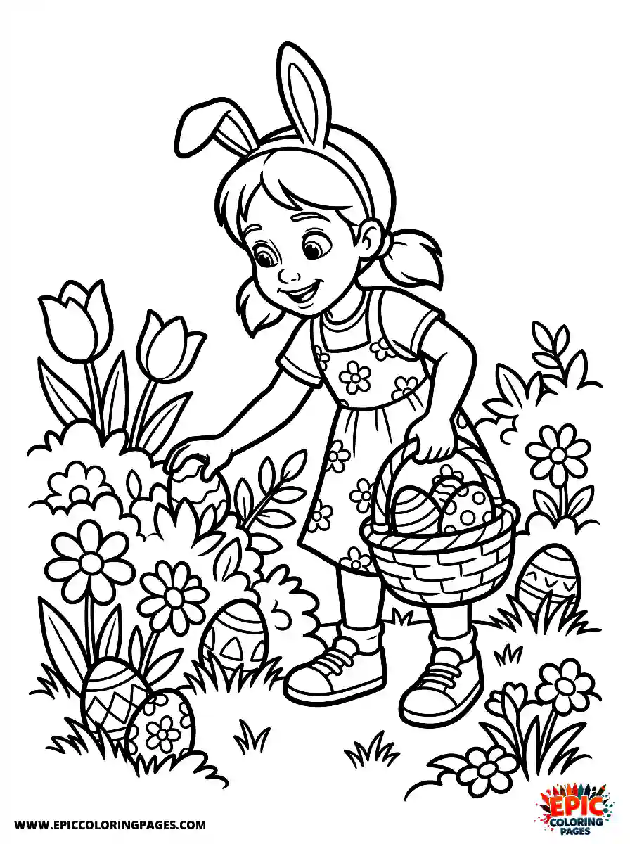 2D Disney Style Girl 2d disney style girl hunting easter eggs in garden during spring holiday