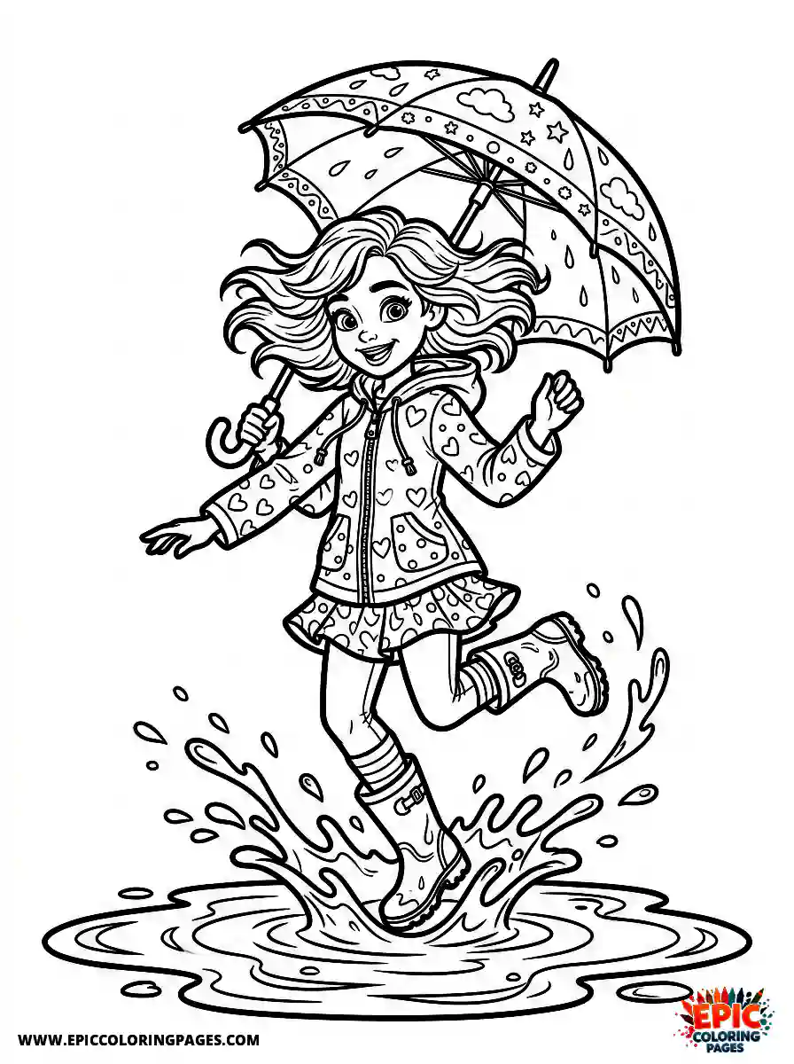 2D Disney Style Girl 2d disney style girl jumping in puddles with umbrella