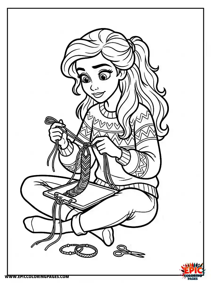 2D Disney Style Girl 2d disney style girl making friendship bracelet