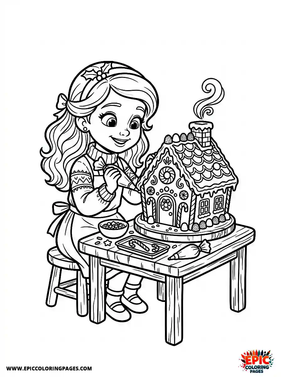 2D Disney Style Girl 2d disney style girl making gingerbread house for christmas