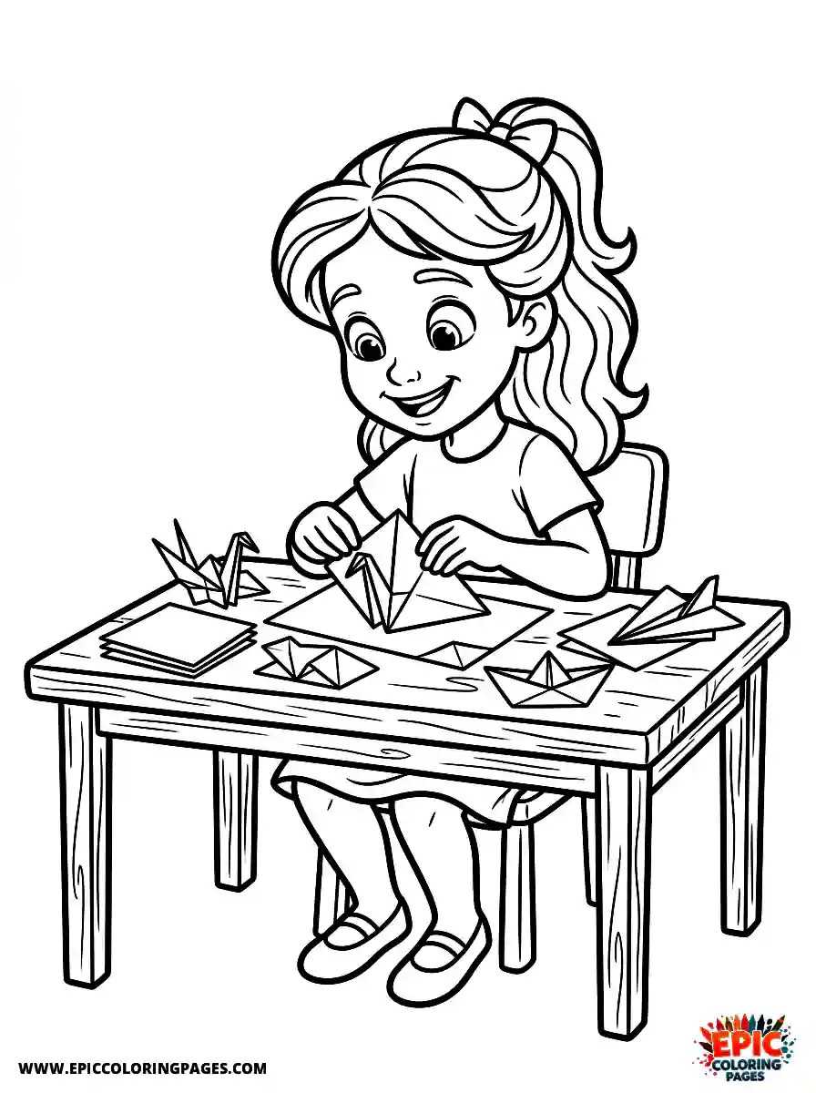 2D Disney Style Girl 2d disney style girl making origami at table