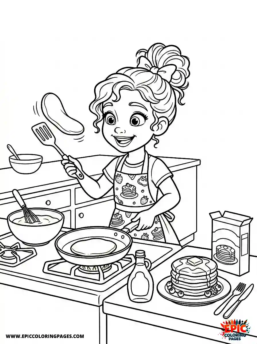 2D Disney Style Girl 2d disney style girl making pancakes for breakfast