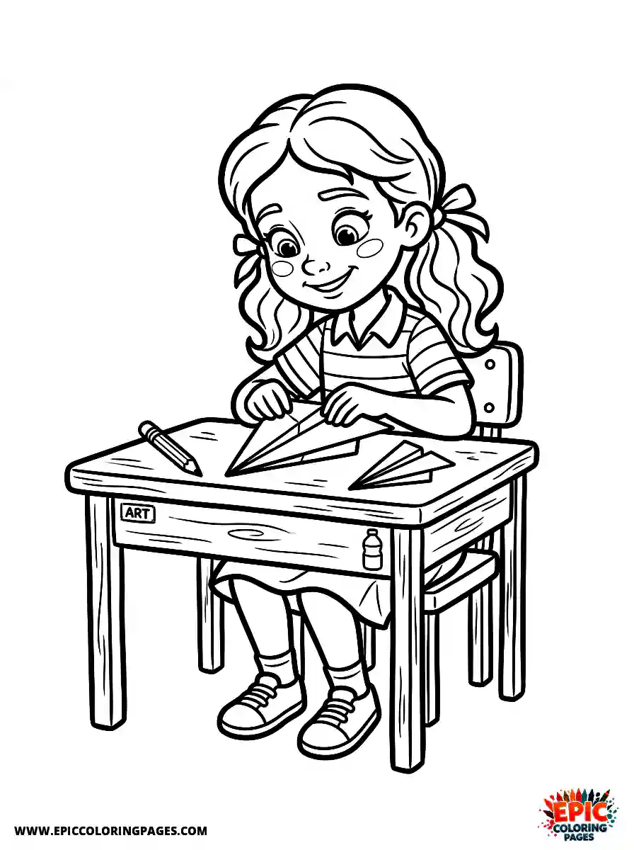 2D Disney Style Girl 2d disney style girl making paper airplane at school