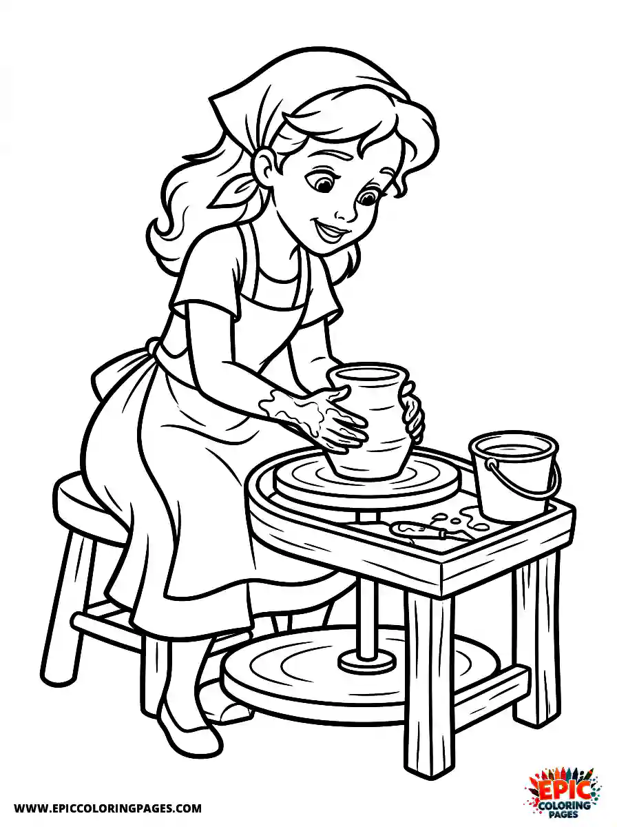 2D Disney Style Girl 2d disney style girl making pottery on wheel
