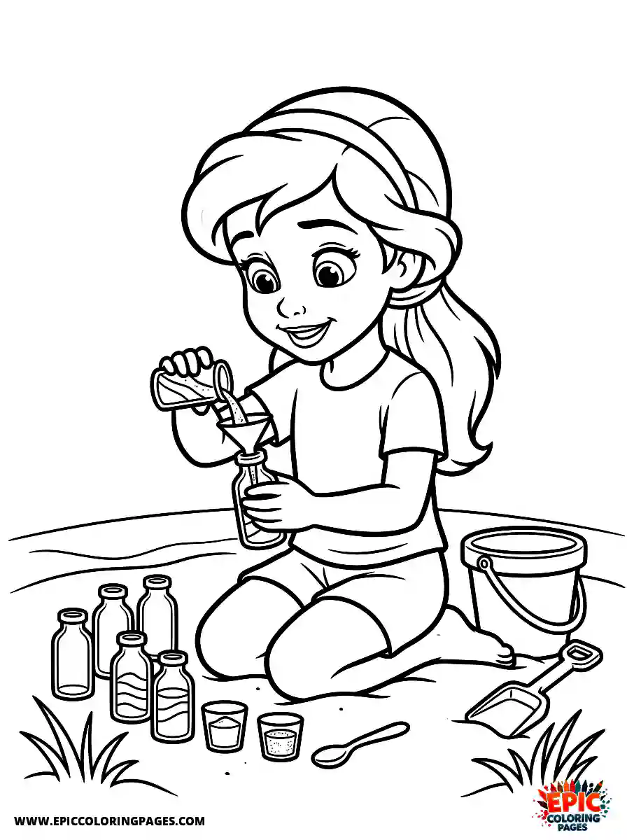 2D Disney Style Girl 2d disney style girl making sand art at beach