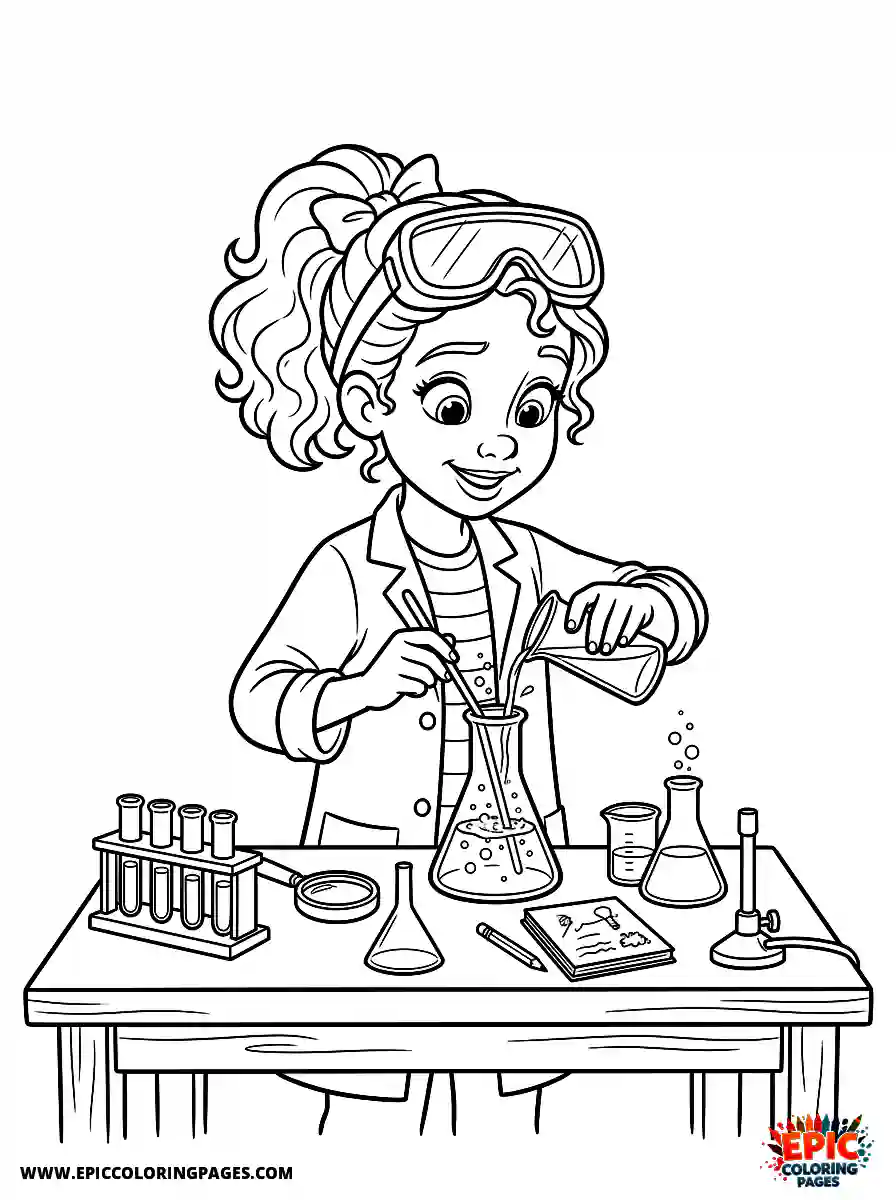 2D Disney Style Girl 2d disney style girl mixing liquids for lab experiment in science class