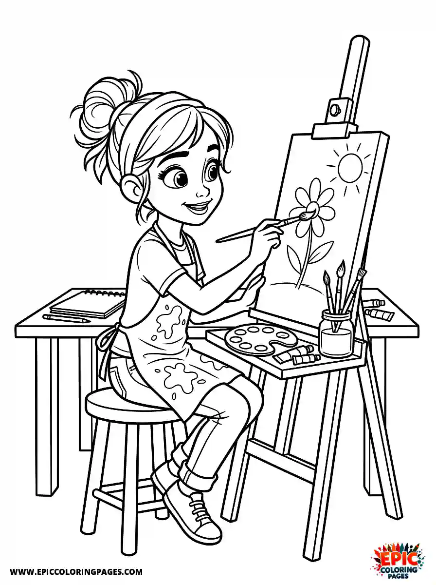 2D Disney Style Girl 2d disney style girl painting picture at art class