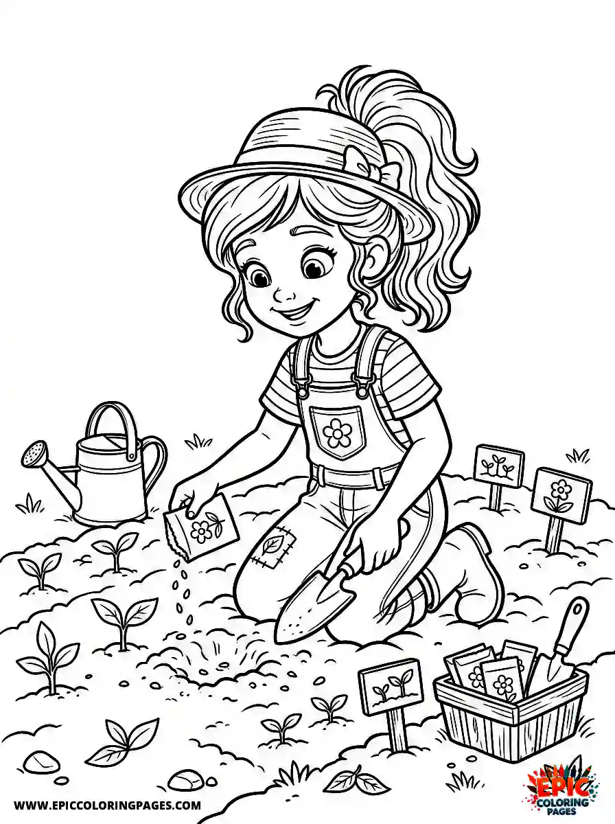 2D Disney Style Girl 2d disney style girl planting seeds in garden