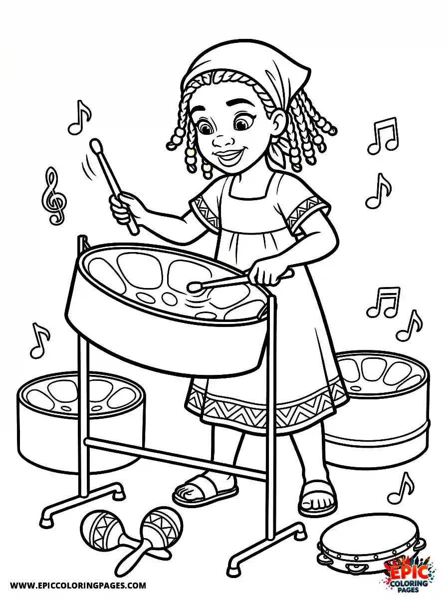 2D Disney Style Girl 2d disney style girl playing caribbean music on steel drums