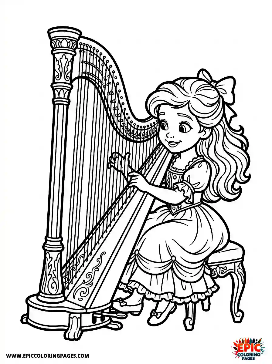 2D Disney Style Girl 2d disney style girl playing classical music on harp