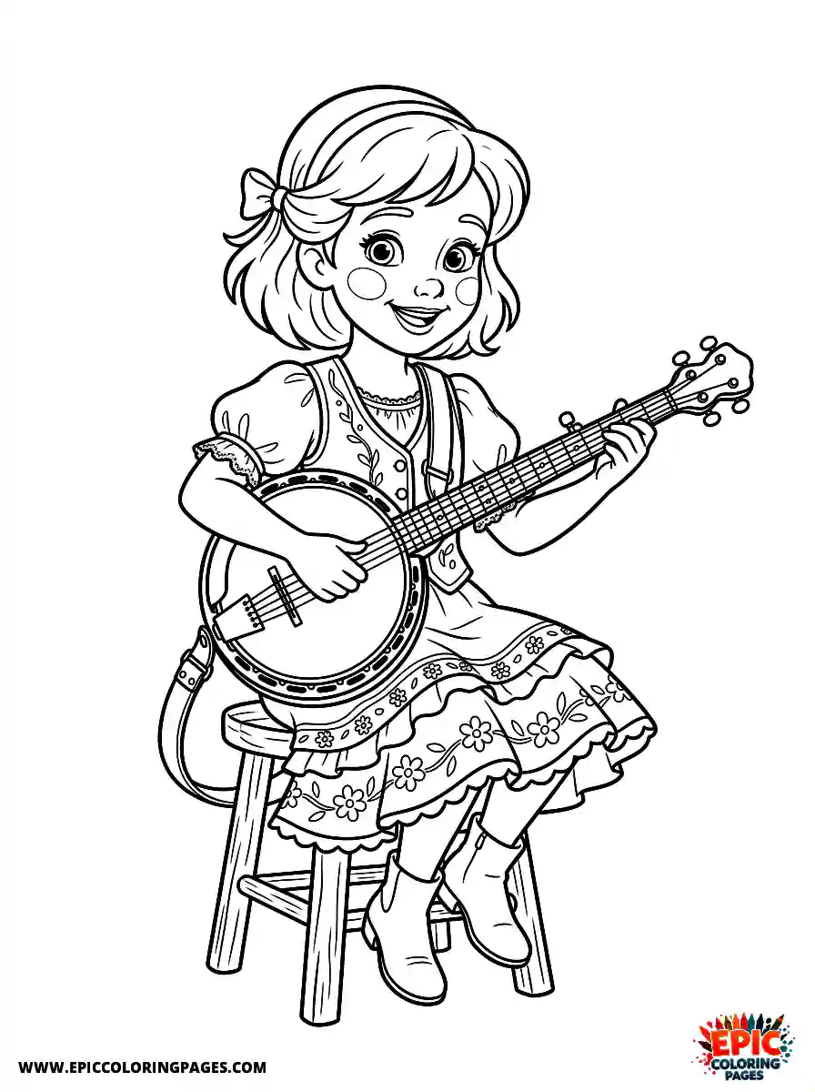 2D Disney Style Girl 2d disney style girl playing folk music on banjo