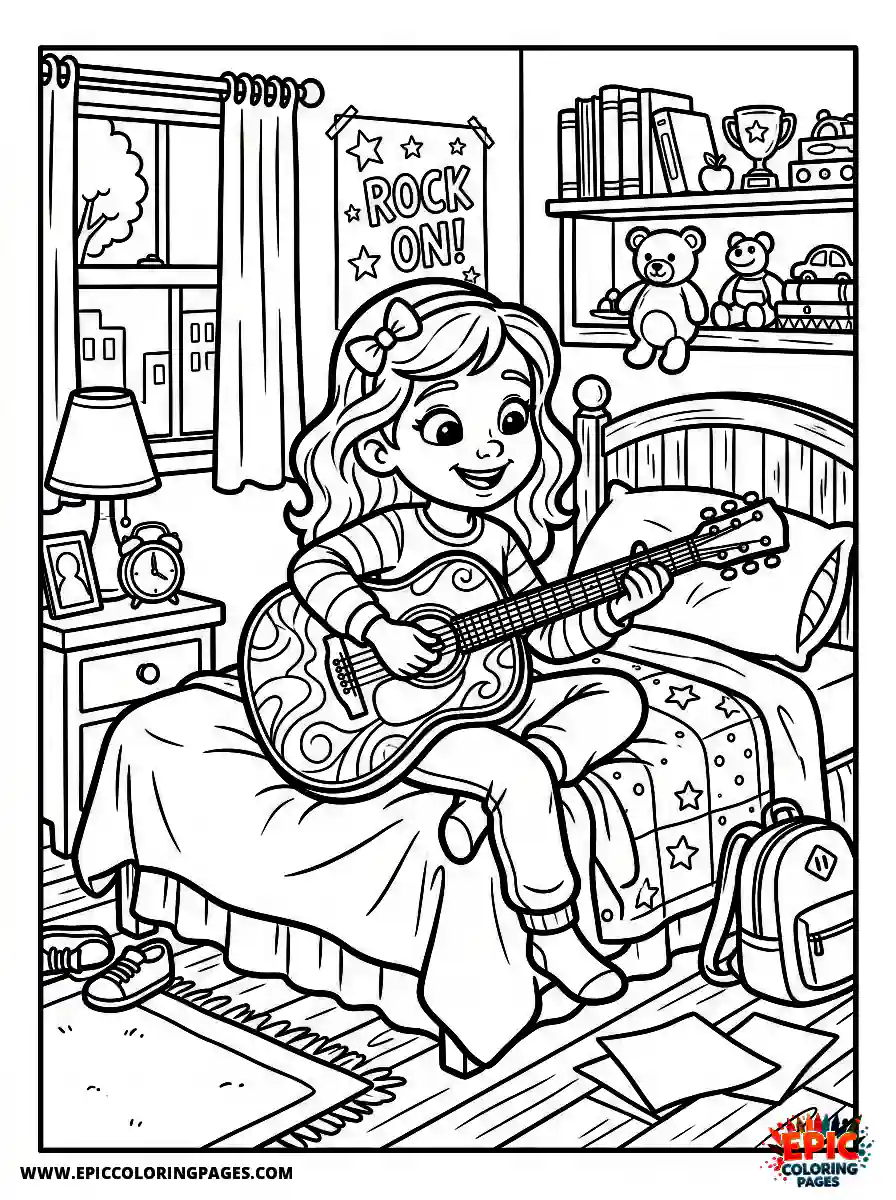 2D Disney Style Girl 2d disney style girl playing guitar in bedroom