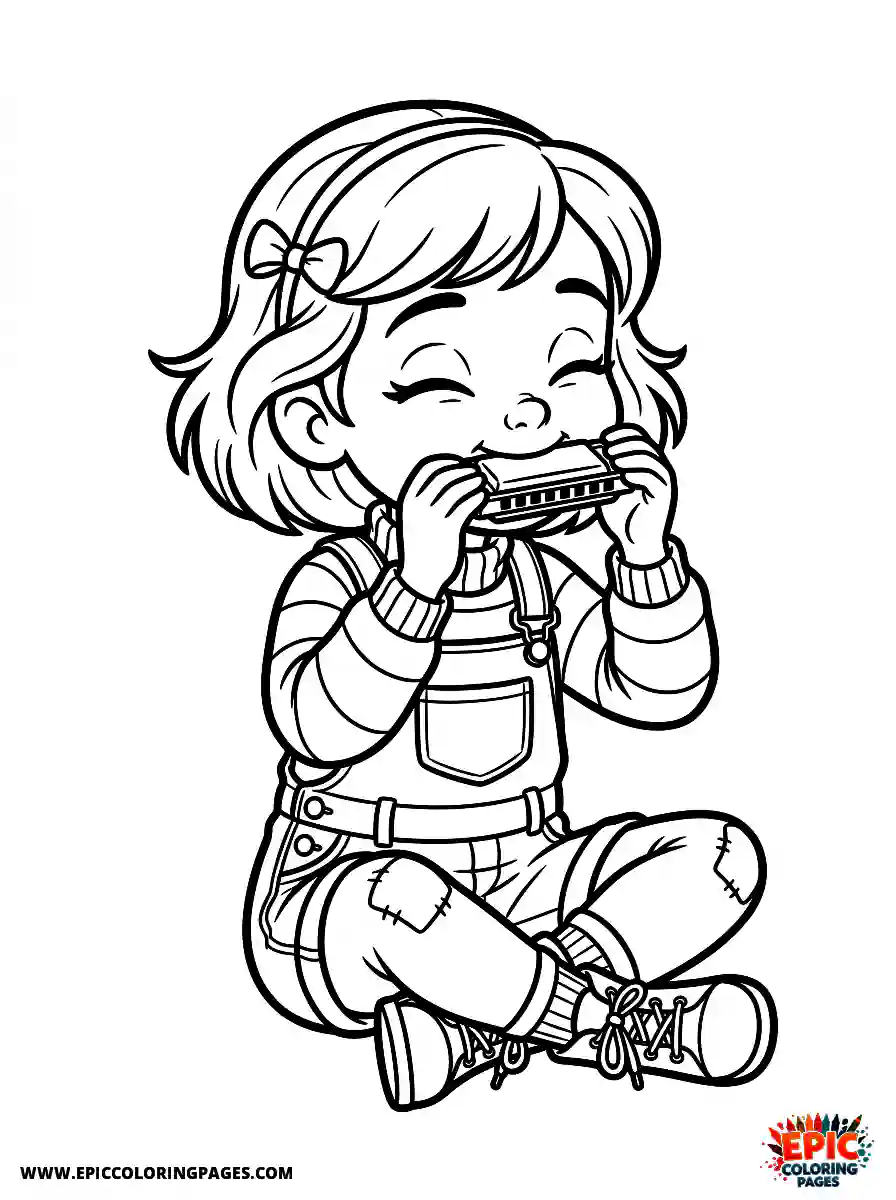 2D Disney Style Girl 2d disney style girl playing harmonica sitting down