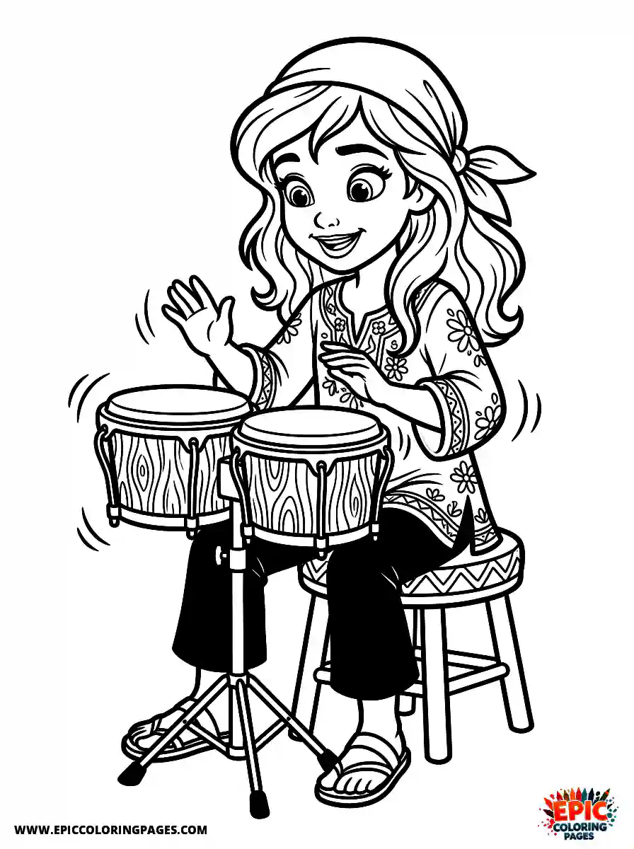 2D Disney Style Girl 2d disney style girl playing percussion bongo drums