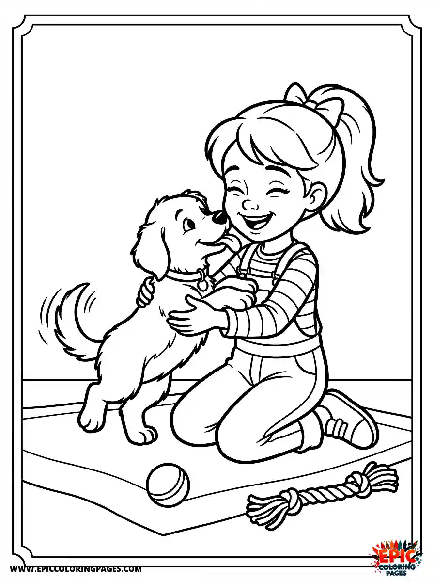 2D Disney Style Girl 2d disney style girl playing with puppy at home