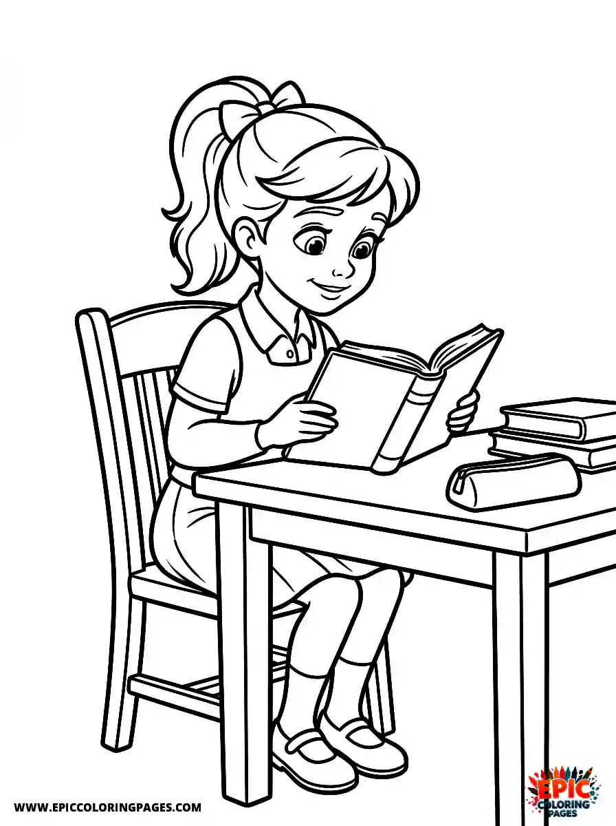 2D Disney Style Girl 2d disney style girl reading book at school library during study time