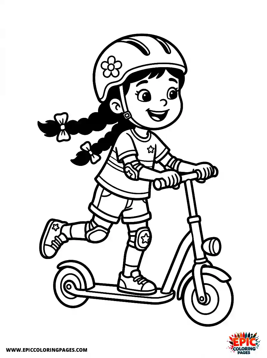 2D Disney Style Girl 2d disney style girl riding scooter in neighborhood
