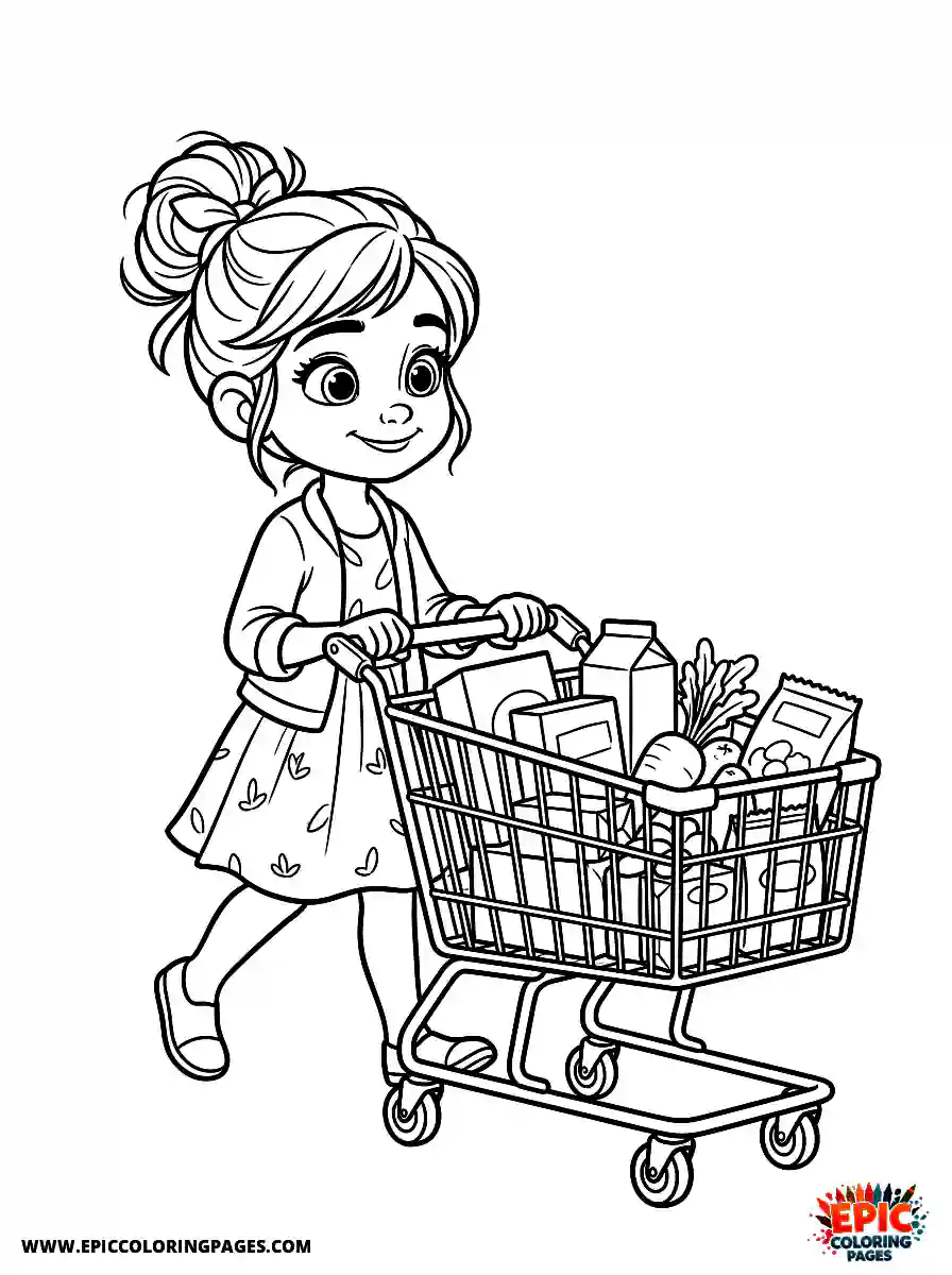 2D Disney Style Girl 2d disney style girl shopping at store with cart