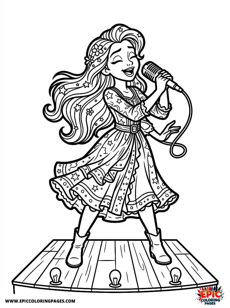 2D Disney Style Girl 2d disney style girl singing with microphone on stage