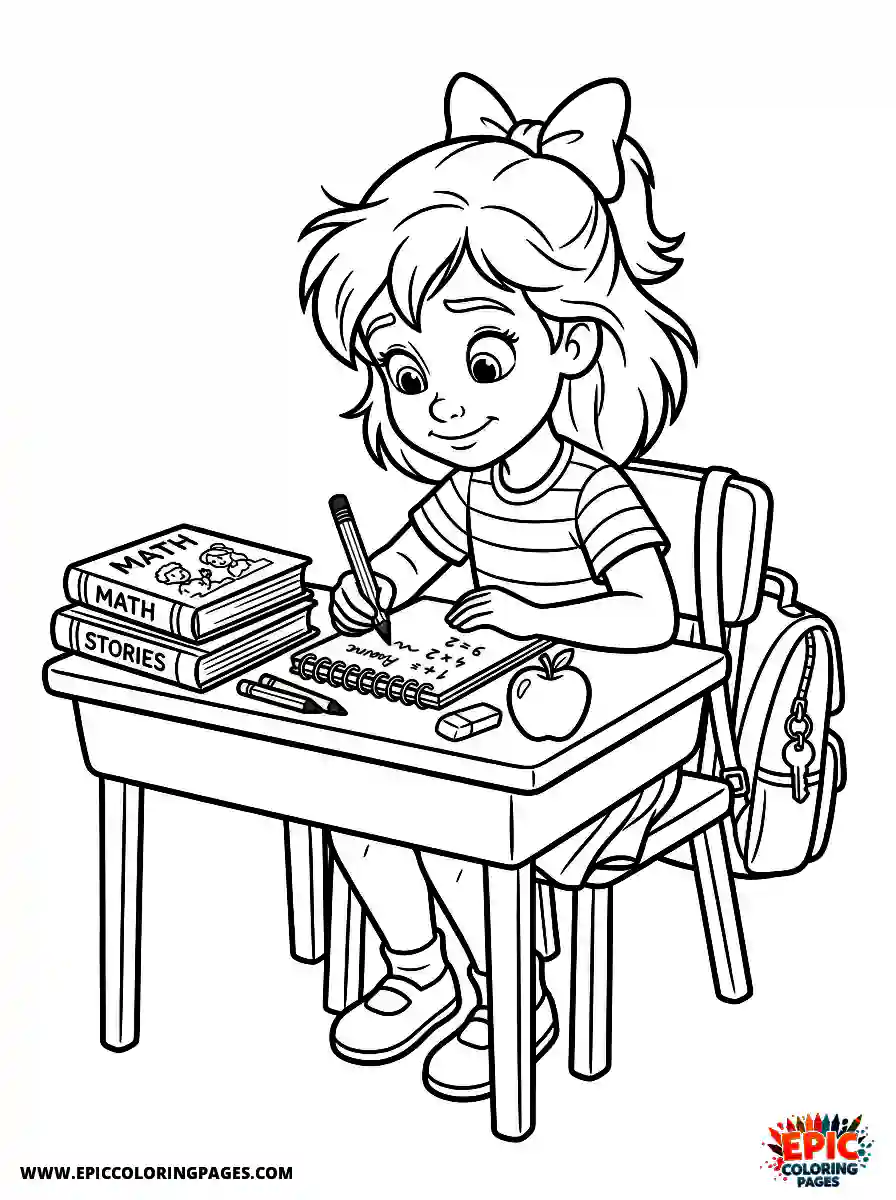 2D Disney Style Girl 2d disney style girl solving homework at school desk after class
