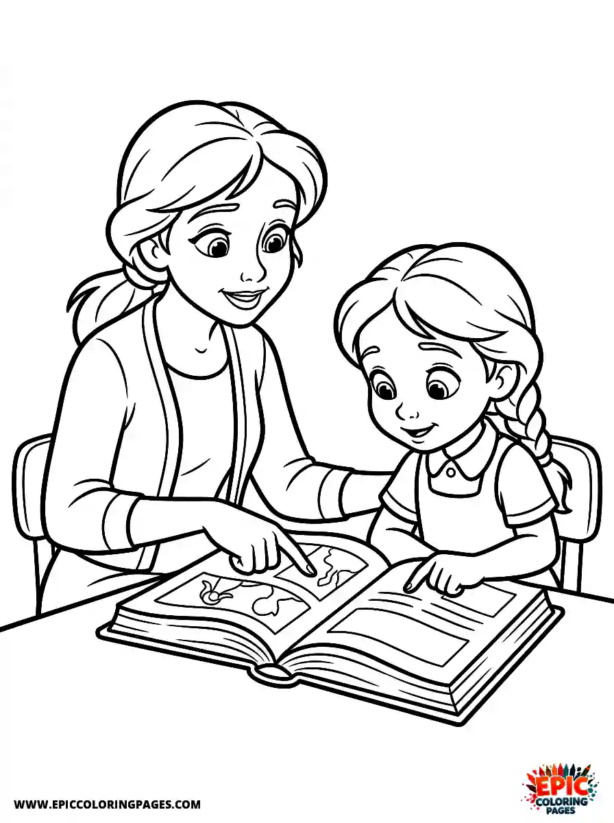 2D Disney Style Girl 2d disney style girl teacher helping student reading in classroom