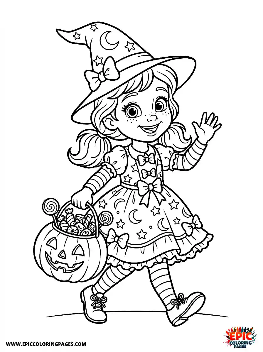 2D Disney Style Girl 2d disney style girl trick or treating on halloween night with candy basket