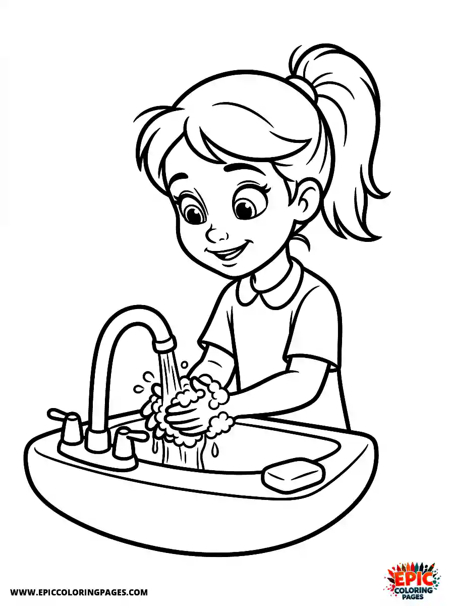 2D Disney Style Girl 2d disney style girl washing hands at sink
