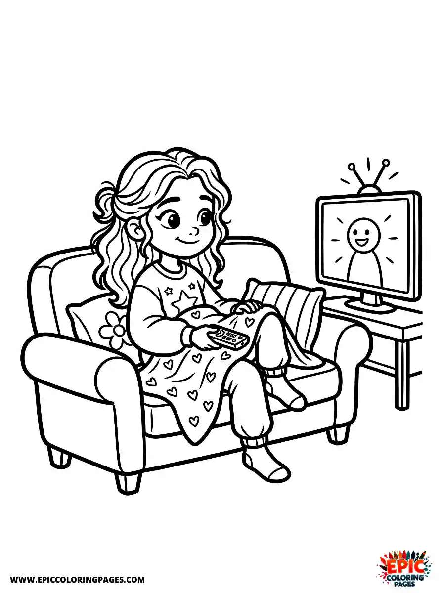 2D Disney Style Girl 2d disney style girl watching tv on sofa during relaxing evening