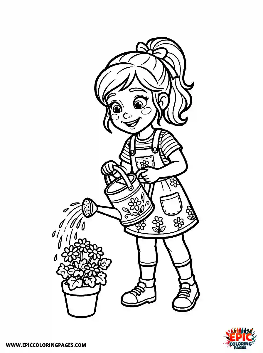 2D Disney Style Girl 2d disney style girl watering plants in garden