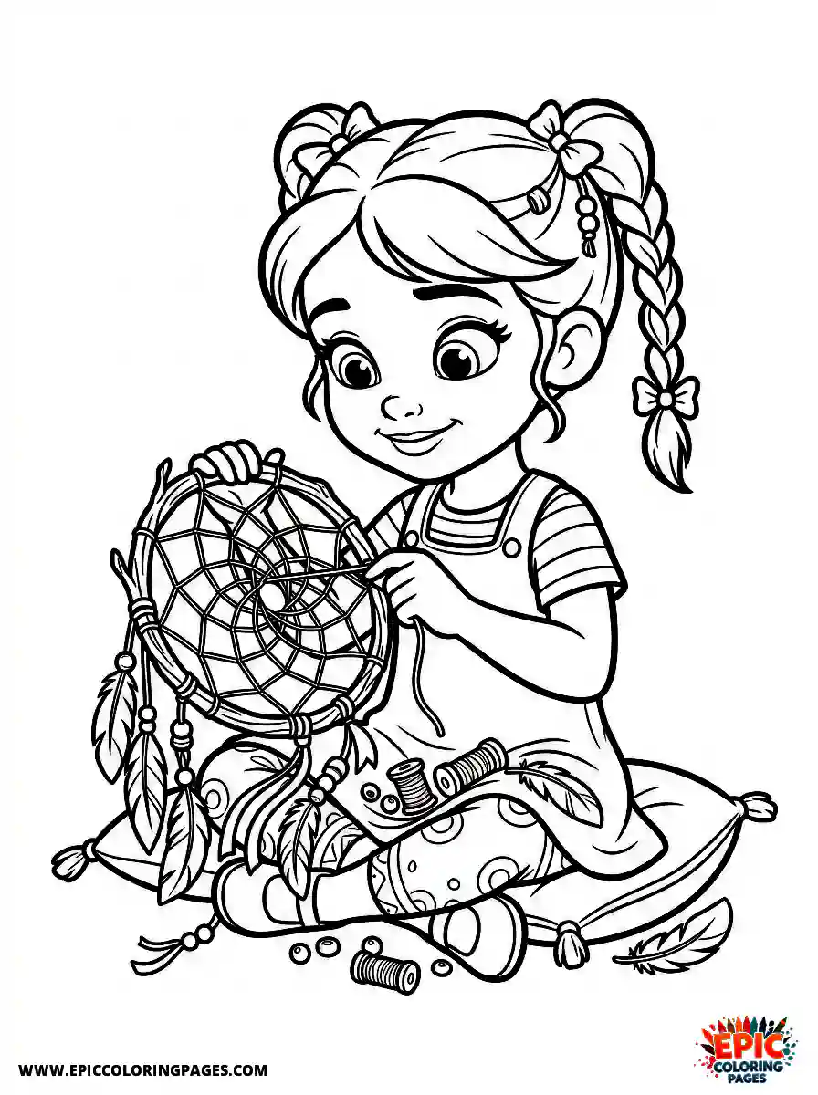 2D Disney Style Girl adorable 2d disney style girl crafting dream catcher