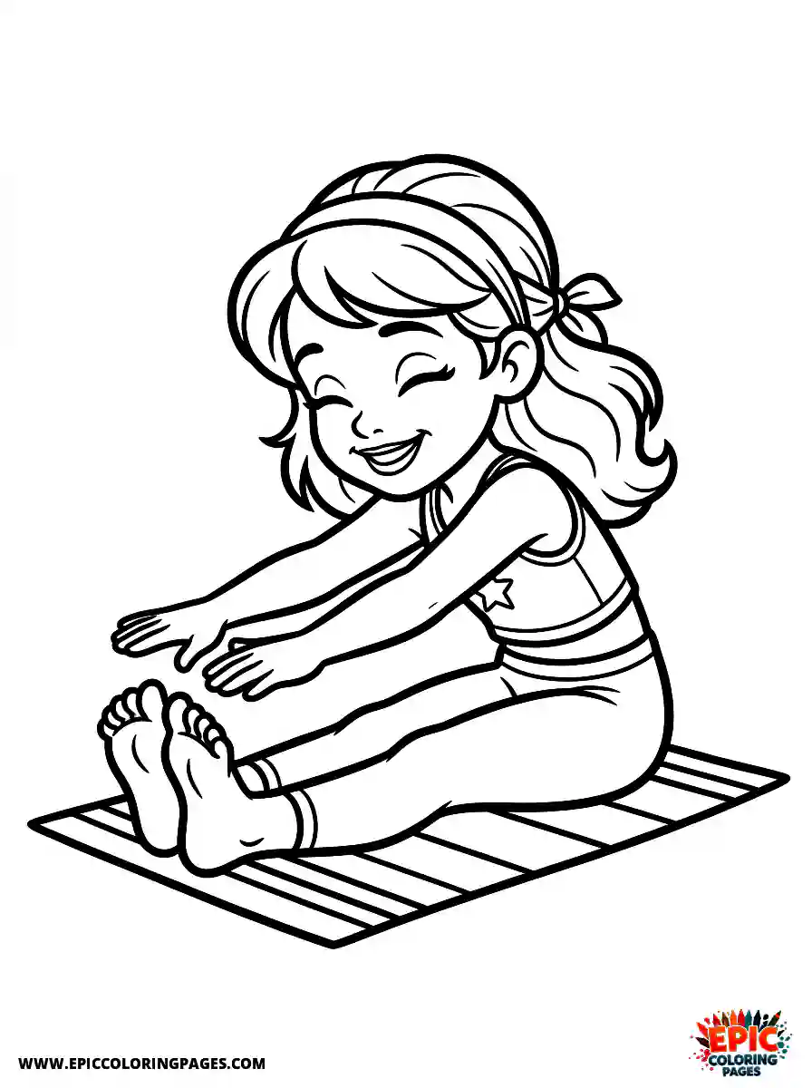 2D Disney Style Girl adorable 2d disney style girl doing stretches exercise at home