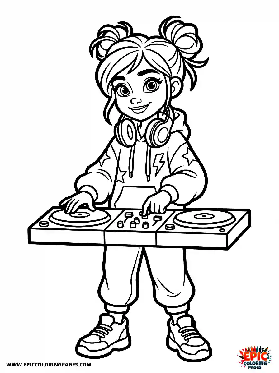 2D Disney Style Girl adorable 2d disney style girl dressed as dj with headphones