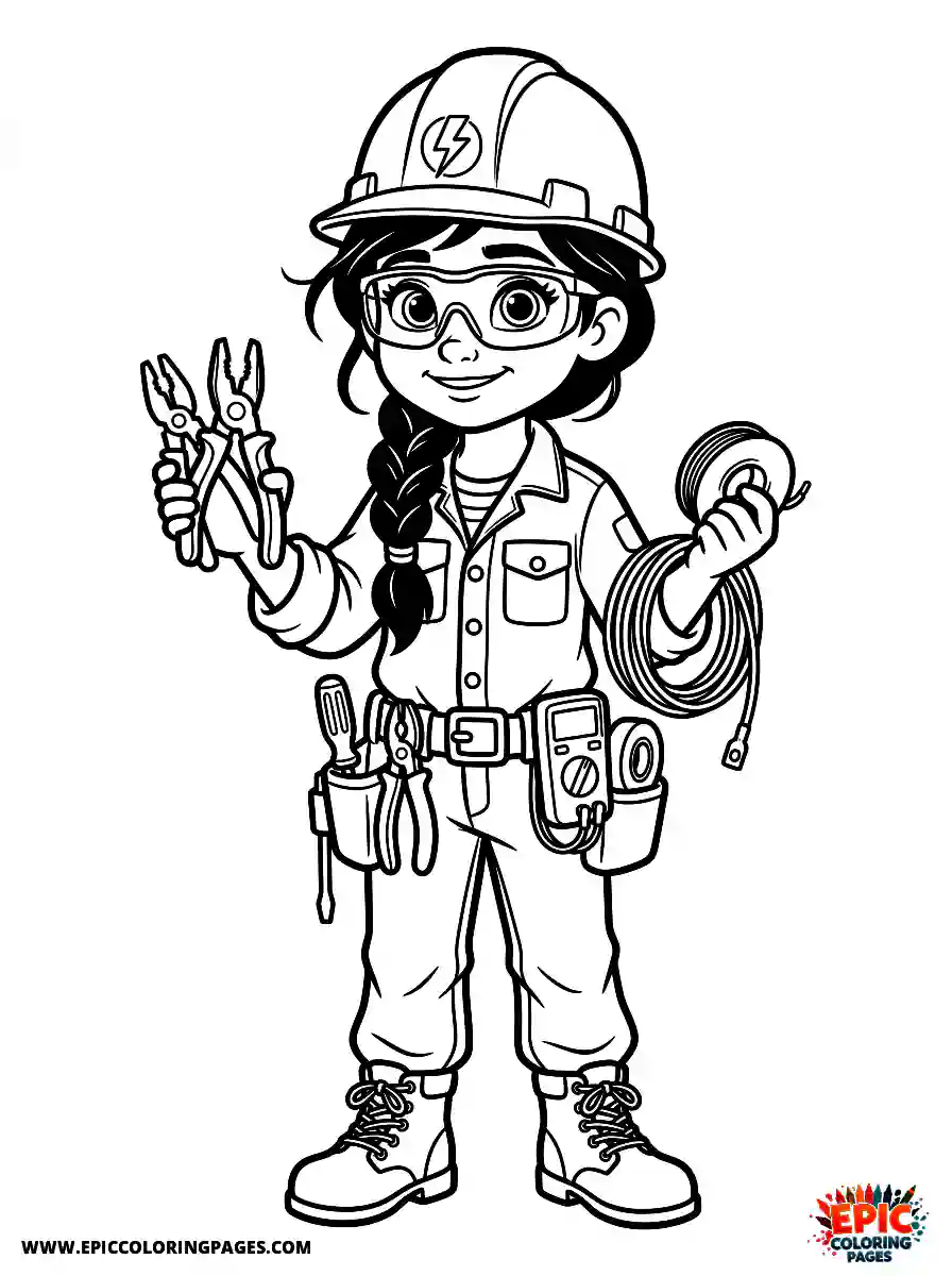 2D Disney Style Girl adorable 2d disney style girl dressed as electrician with tools