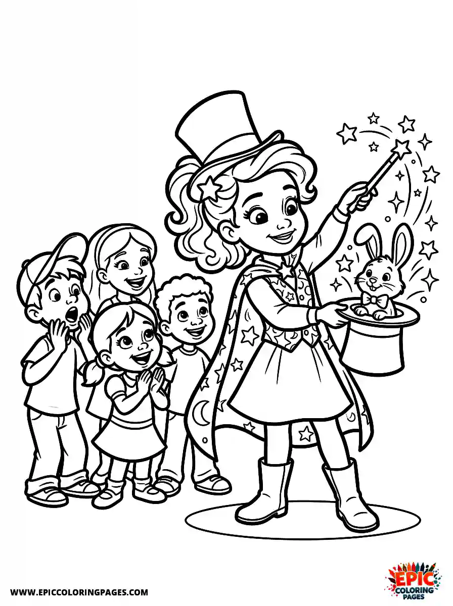 2D Disney Style Girl adorable 2d disney style girl dressed as magician performing trick