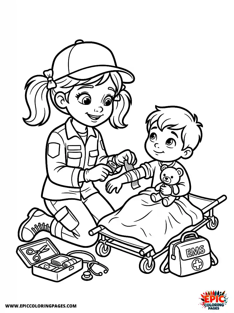 2D Disney Style Girl adorable 2d disney style girl dressed as paramedic helping patient