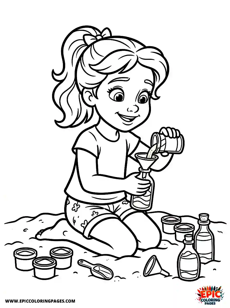 2D Disney Style Girl adorable 2d disney style girl making sand art at beach