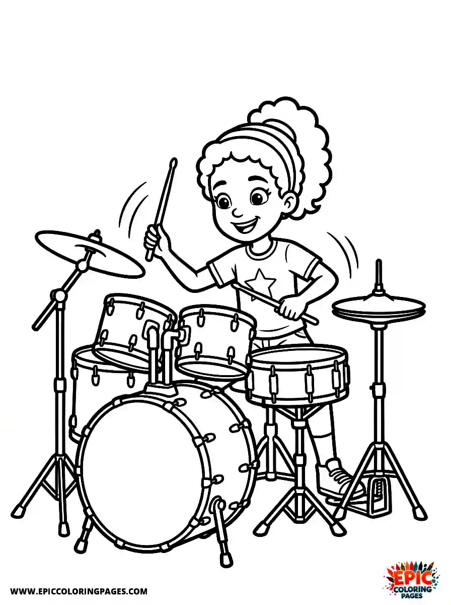 2D Disney Style Girl adorable 2d disney style girl playing drums in band