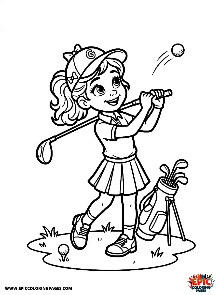 2D Disney Style Girl adorable 2d disney style girl playing golf at course
